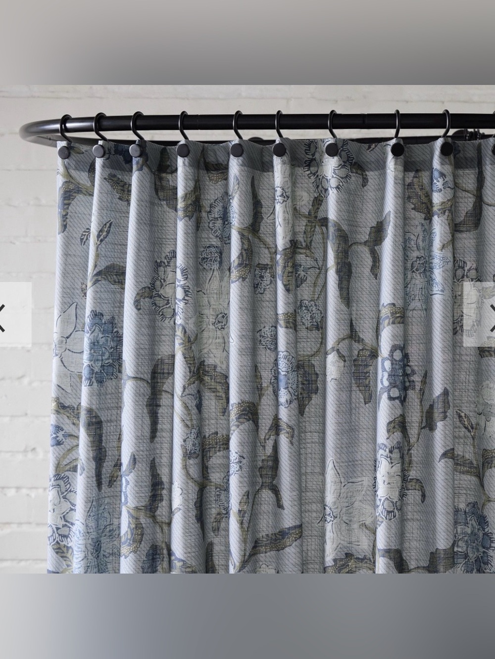 West Elm Batik Botanical/ Floral Shower Curtain- Arctic Blue, 74” x 72”